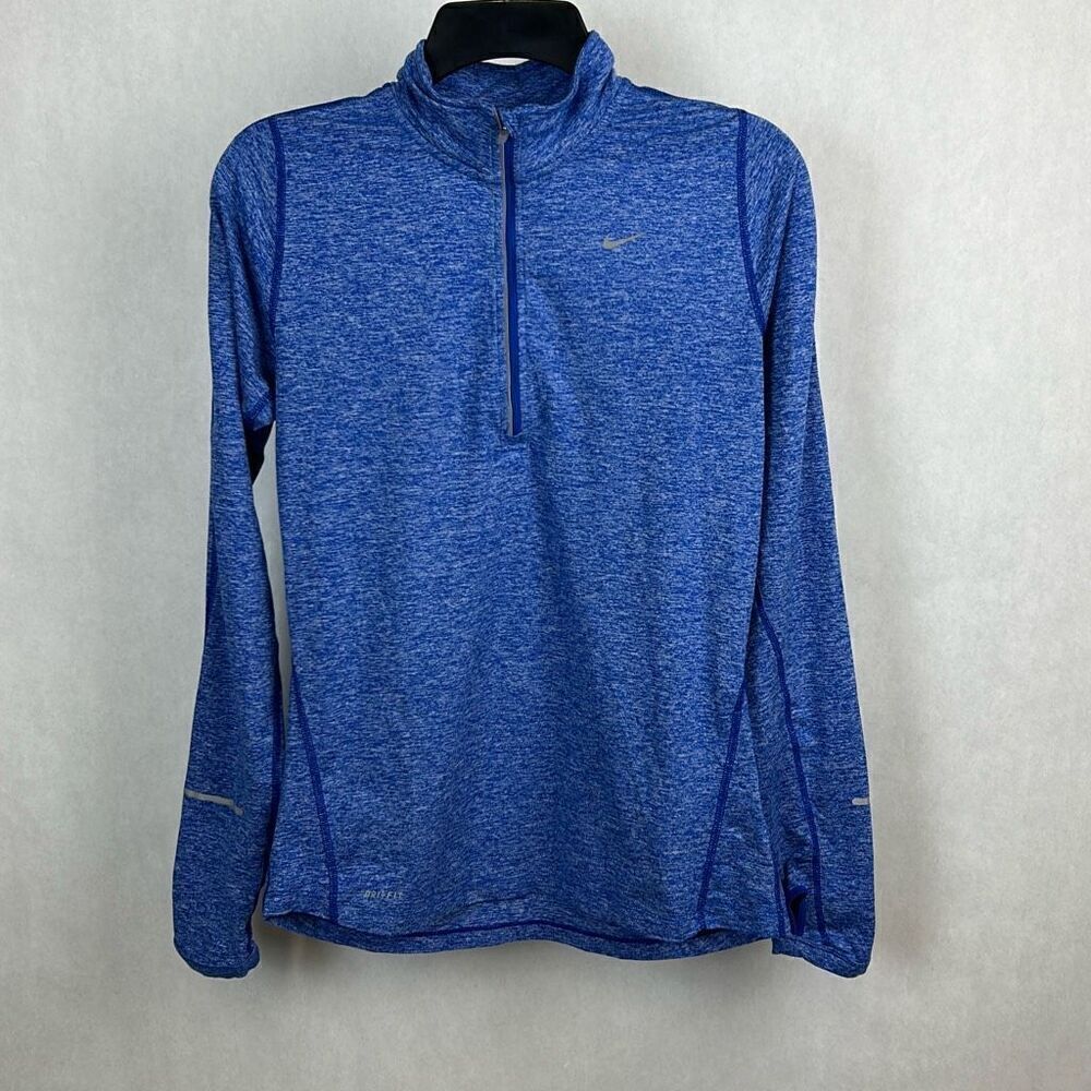 Nike Running 1/2 Zip Pullover Womens Fitted Sz Small Blue Thumb Holes Half Zip